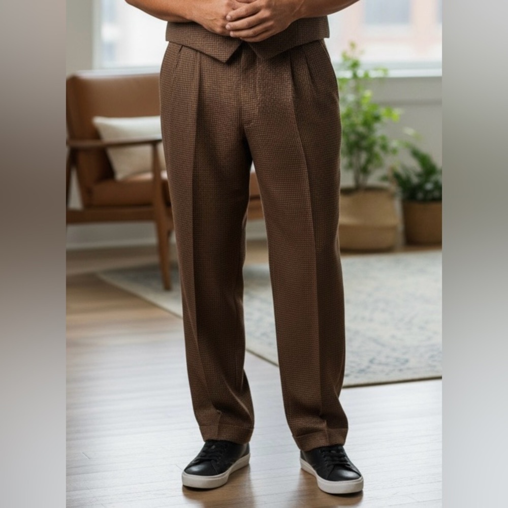 Vintage NOS Paul Fredrick 1998 Houndstooth Plaid Wool Pant Pleated Cuffed 38”